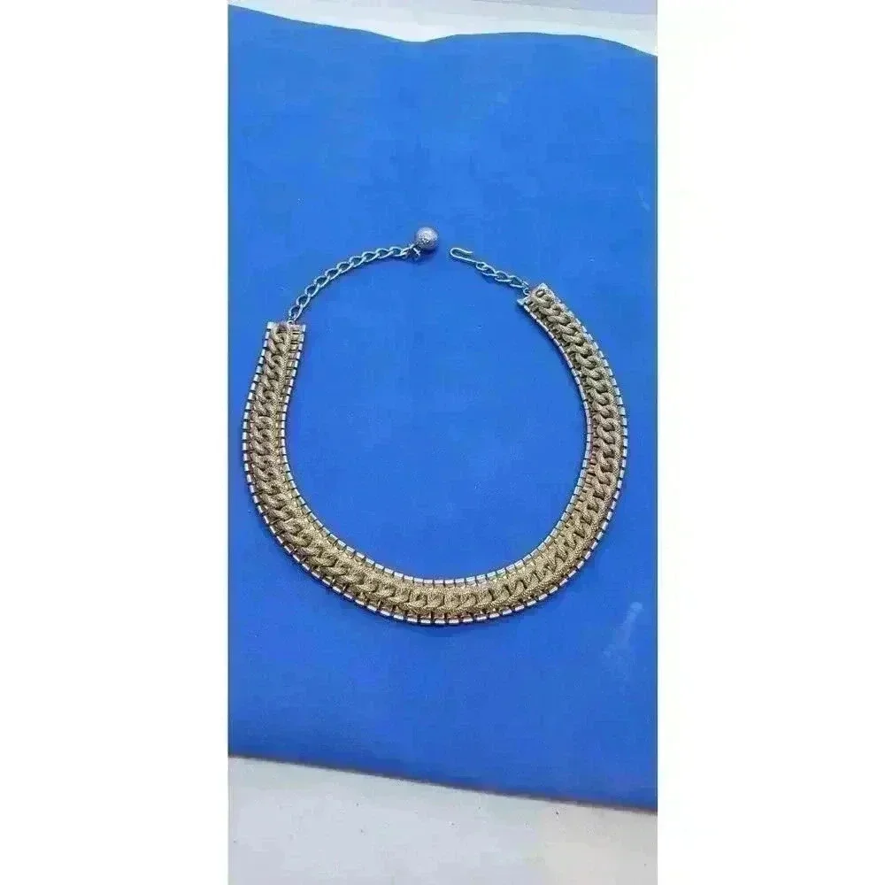 Vintage Gold Choker Necklace Railroad Style & Braided Thick Chain Chunky - Picture 10 of 12